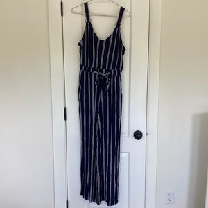 Derek heart Macey and white striped jumpsuit. Size Medium.